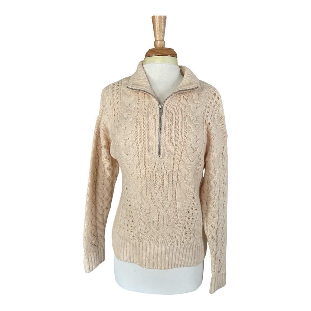 Lulu's NWT Beige Quarter Zip Cable Knit Sweater